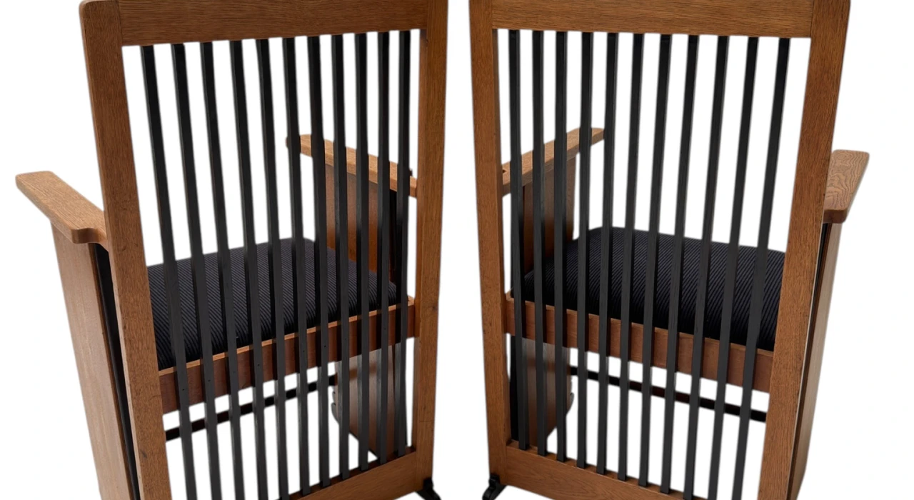 Two Art Deco Modernist High Back Armchairs by Architect Caspers, 1920s